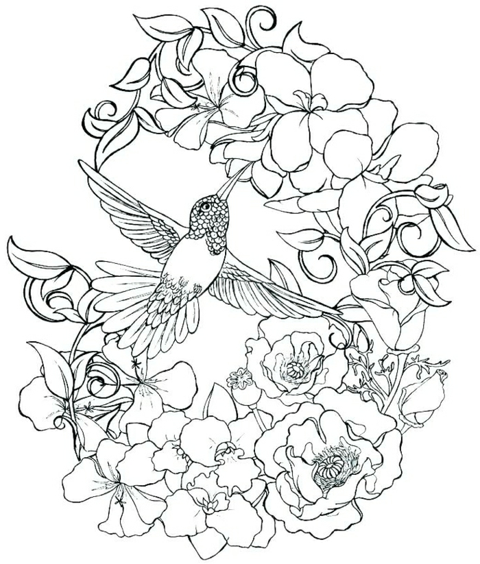 corona de flores y ave, diseños de tatuajes originales y fáciles de imprimir, tatuajes temporales bonitos diseños de tattoos