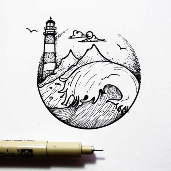 olas del mar, montaña, nubes, aves, ideas sobre dibujos faciles de dibujar que puedes descargar y calcar 