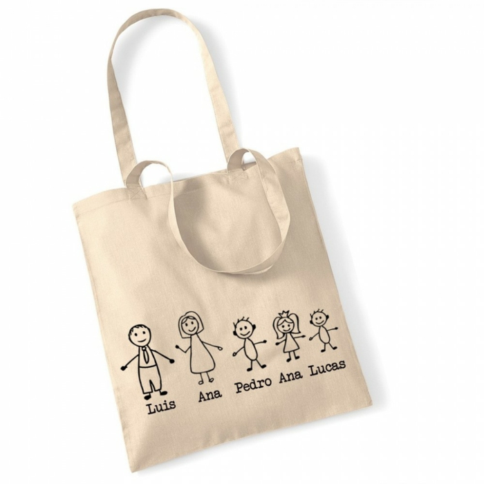 geniales ideas de regalos para madres, bolso personalizado con los miembros de la familia, regalos DIY originales 