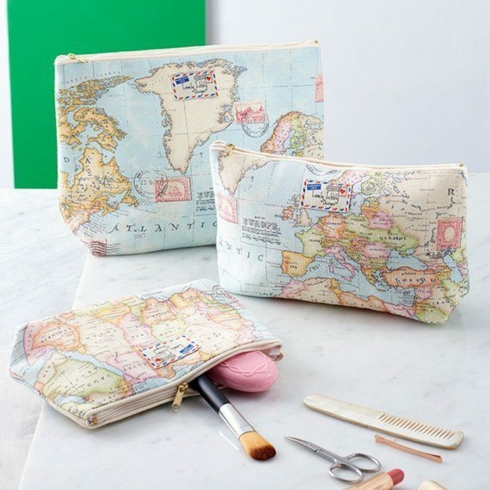 bolsos personalizados para guardar cosas, ideas de regalos utiles para viajeros en bonitas imagines, regalos tematicos 