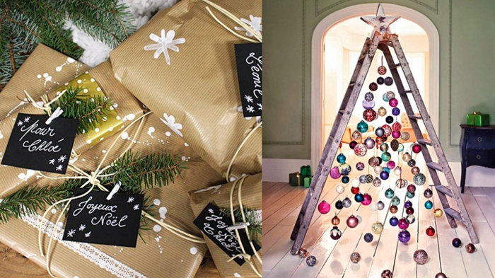 fascinantes ideas de decoracion navideña, arbol de navidad de madera, cómo hacer un árbol de navidad de una escalera de madera