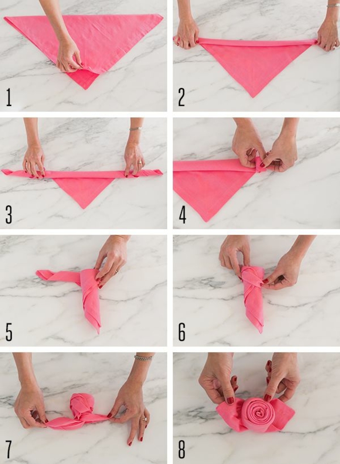como hacer una bonita rosa de una servilleta de papel paso a paso, como doblar servilletas de papel de forma original