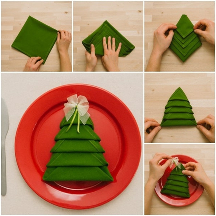 servilletas dobladas para navidad, como doblar servilletas de papel de forma original paso a paso, tutoriales de manualidades