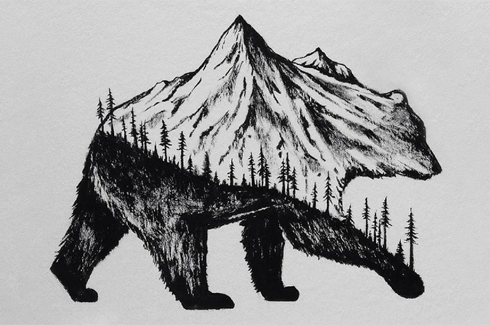 los mejores dibujos de animales con elementos de naturaleza, ideas de dibujos de bosques y montañas, imagenes que inspiran 
