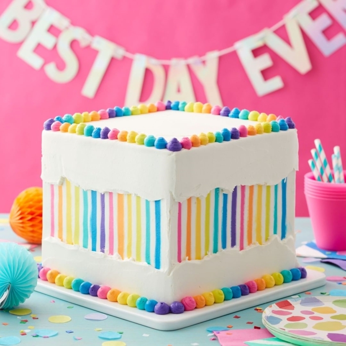como decorar una tarta en diferentes colores, fotos de tartas de cumpleaños originales y fáciles de hacer, bonitas tartas en colores 
