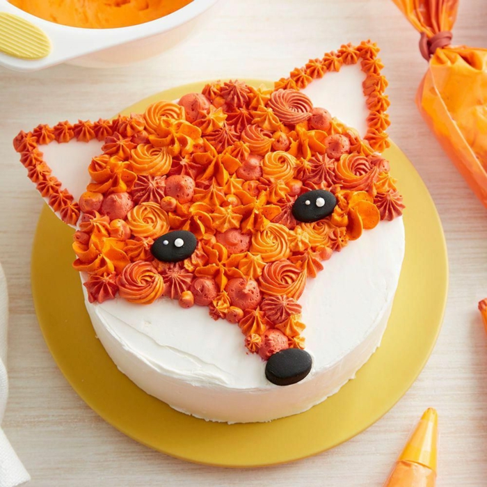 tartas con forma de animales para pequeños y adultos, pastel cumpleaños en forma de zorro, ideas de pasteles originales 