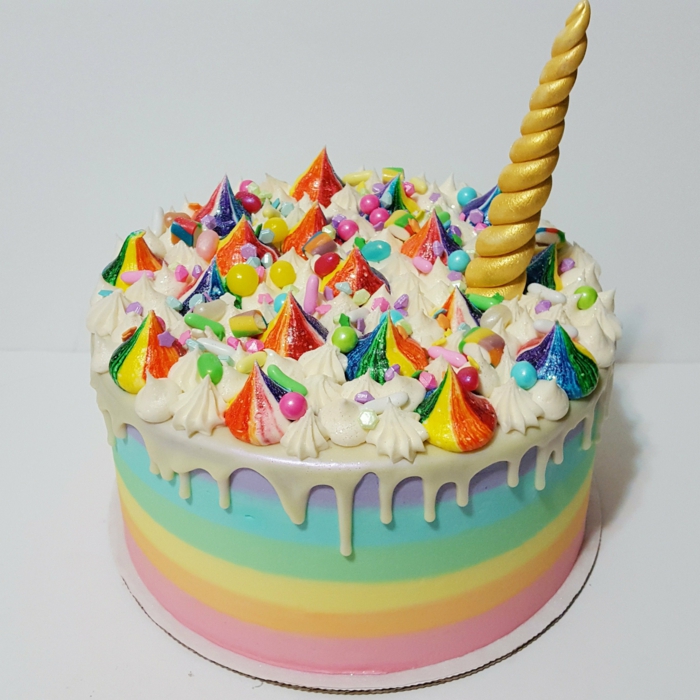 las ideas mas originales de tartas caseras para un cumpleaños niña, tarta unicornio en los colores del arco iris fotos 
