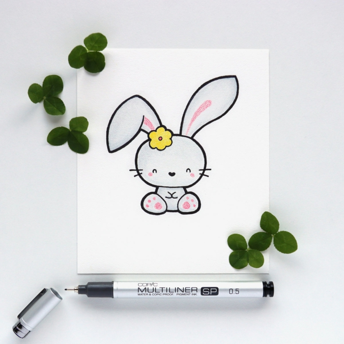 dibujo de conejo original y bonito, ideas de dibujos kawaii para colorear, fotos de dibujos de animales tiernos y bonitos