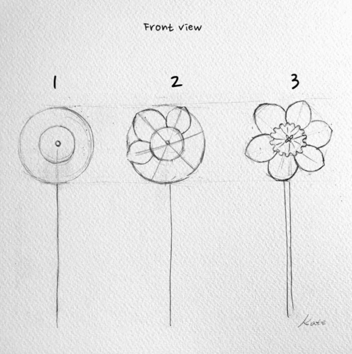 dibujo flor en tres pasos, ideas de dibujos sencillos y faciles de hacer, dibujos de cosas de primavera inspiradoras en fotos