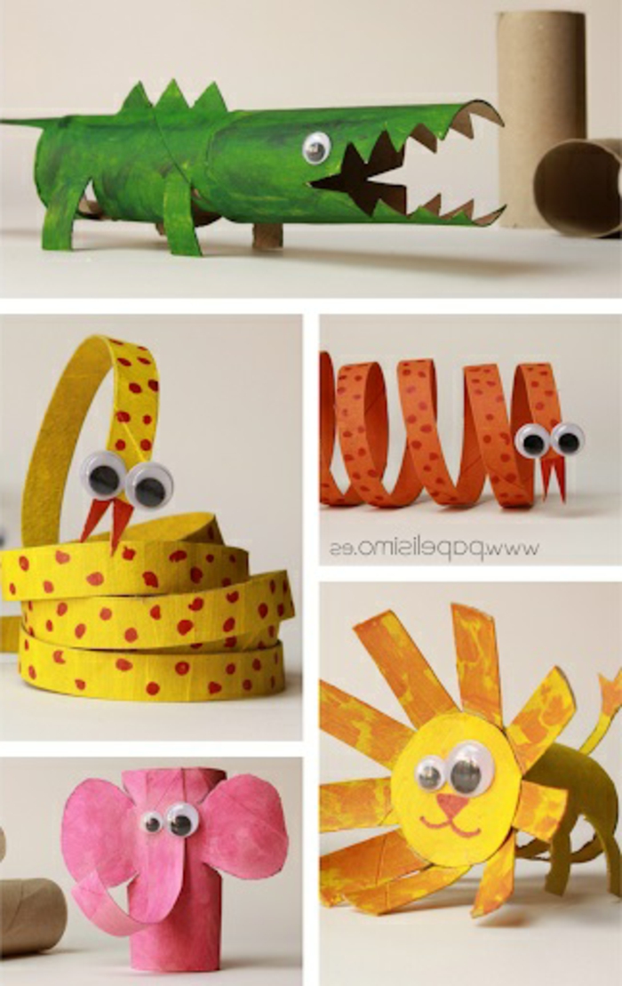 manualidades para niños de primaria con carton, diferentes animales para hacer de tubos de carton originales ideas 