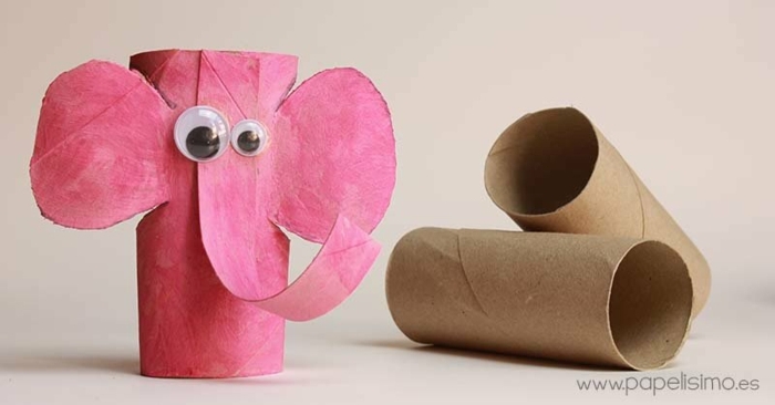 manualidades para niños de primaria con carton, como reciclar los tubos de carton de rollos de papel higienico, elefante de carton