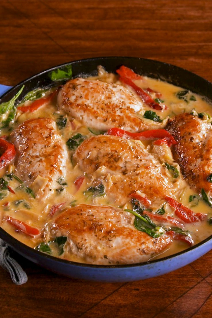 pollo cremoso con espinacas y verduras, recetas de comidas fáciles y rapidas para hacer en casa, comidas nutritivas 
