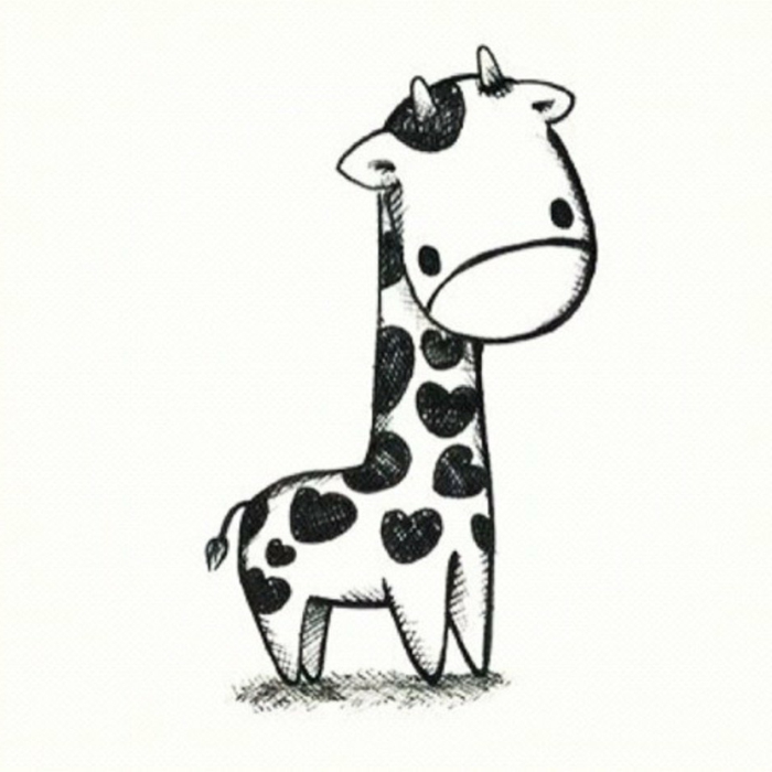 pequeño jirafa con estampado de corazones, ideas de imagenes de dibujos kawaii, cosas chulas para dibujar con tus niños
