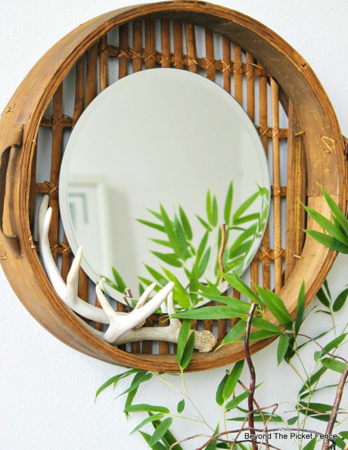 espejo de bambu bonito y moderno, detalles decorativos para decorar un espacio zen, fotos de decoraciones bontias 