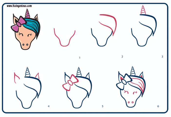 pasos sobre como dibujar un unicornio, cabeza de unicornio paso a paso, ideas de dibujos chulos y simpaticos en fotos