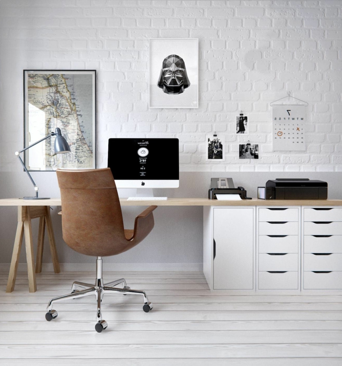 despacho decorado en blanco y negro con muebles y detalles en estilo nordico, despachos modernos decorados segun las ultimas tendencias 