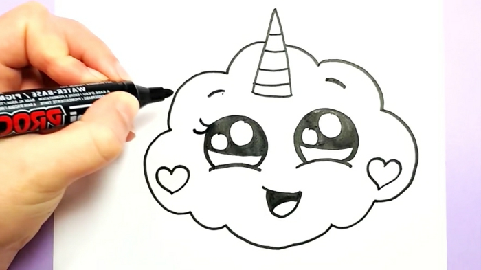 nube unicornio con un simpatico cuerno, dibujos para colorear de unicornios, como dibujar un unicornio, los mejores ejemlplos de dibujos kawaii