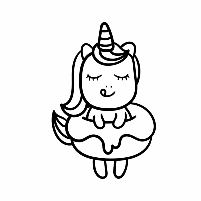 pequeño unicornio en estilo kawaii para descargar y colorear, ideas de dibujos chulos, dibujos a lapiz faciles, dibujos kawaii para colorear, dibujos en blanco y negro