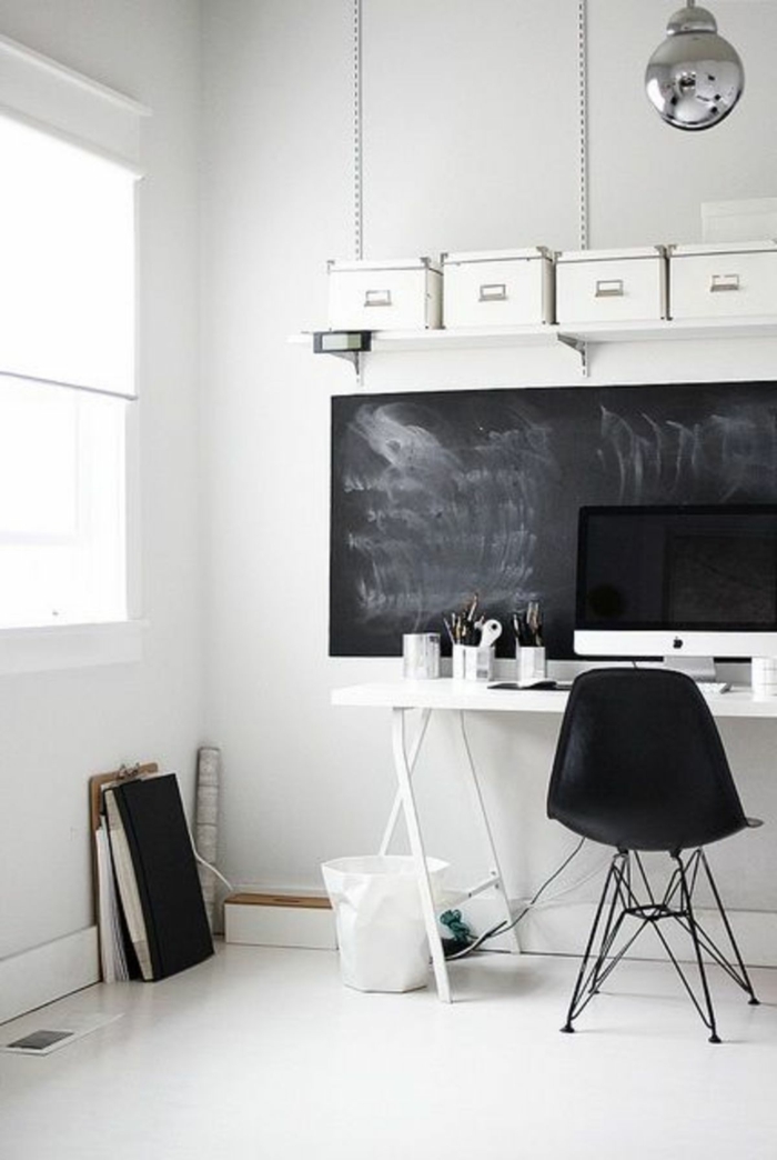 decoracion oficina en blanco y negro decorado en estilo nordico, ideas de decoracion casera original en bonitos colores 