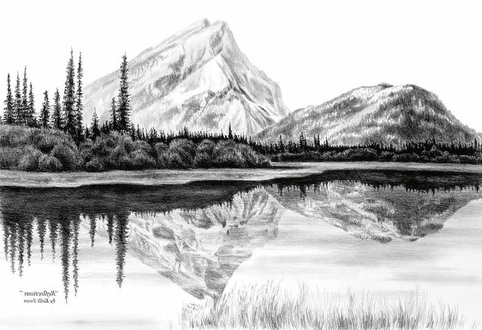0 originales ejemplos de paisajes dibujos a lapiz montaña lago arboles reflejo en el agua ideas de dibujos chulos a lapiz