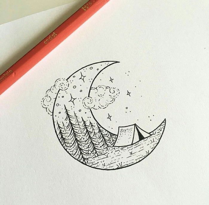 a dibujar pequeños detalles luna nubes camapaña detalles pequeños para redibujar dibujos a lapiz