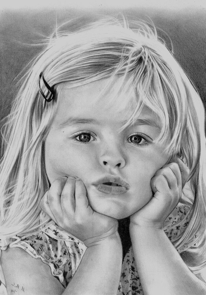 geniales ideas sobre como dibujar a una niña, dibujos a carboncillo faciles de hacer, ideas de dibujos en blanco y negro 