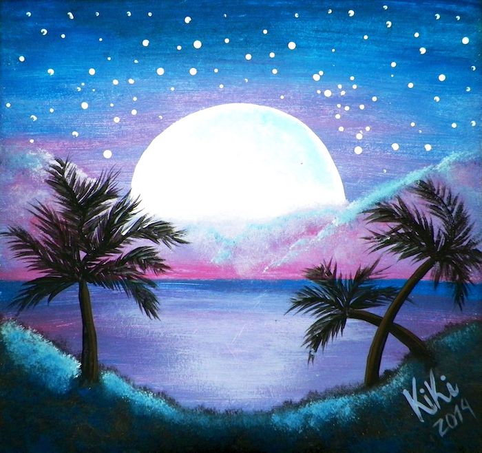 dibujos de paisajes para niños en bonitos colores luna estrellas mar palmeras dibujos chulos de naturaleza