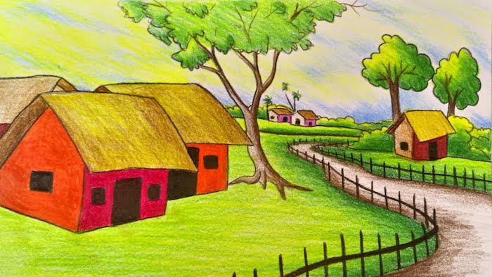 ideas de como dibujar un paisaje dibujos de casas pequeñas hierba verde arboles ideas de dibujos faciles y bonitos fotos de dibujos