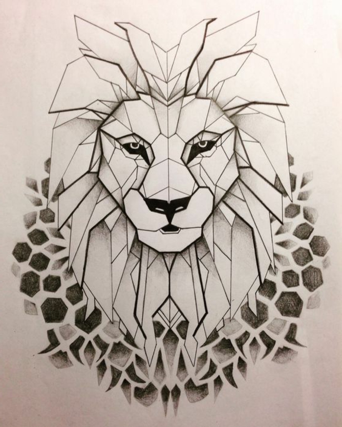 dibujo geometrico leon, ideas de dibujos originales, fotos de dibujos de animales faciles de hacer, ideas para dibujar 