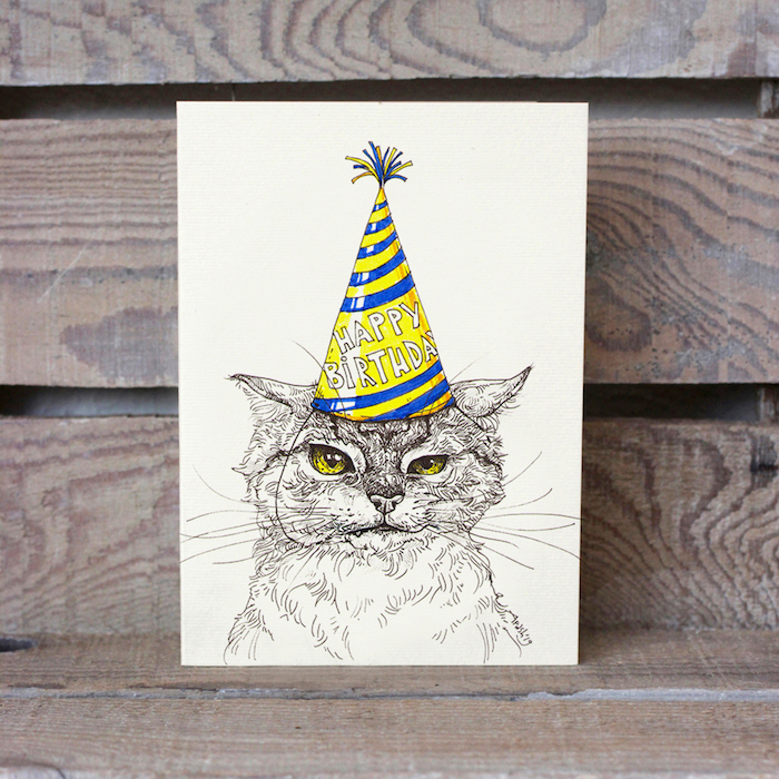 bonitas ideas de imágenes de felicitacion de cumpleaños fotos de dibujos de animales gato con sommbrero de fiesta ideas de dibujos