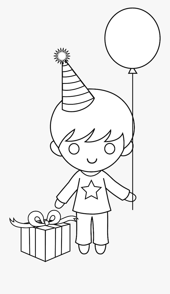 dibujos chulos para cumpleaños dibujo chico con globo paquete regalo
