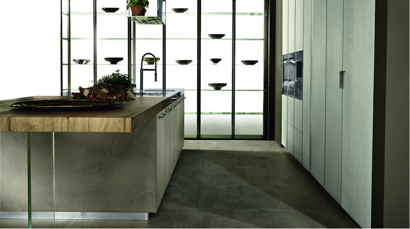 cocina moderna con piso de cemento