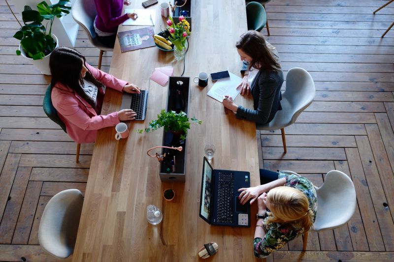 coworking spree chicas que trabajan con portátiles sobre una mesa