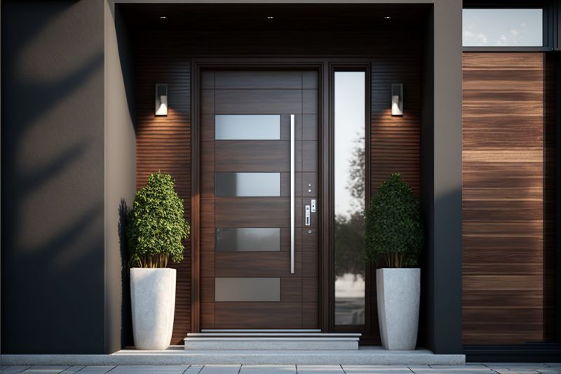 glass entrance door with side lighting and wall section modern s